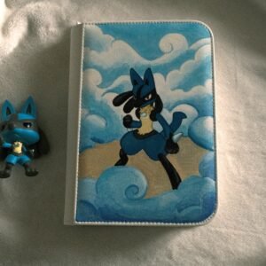 Lucario painted on a card collection storage binder